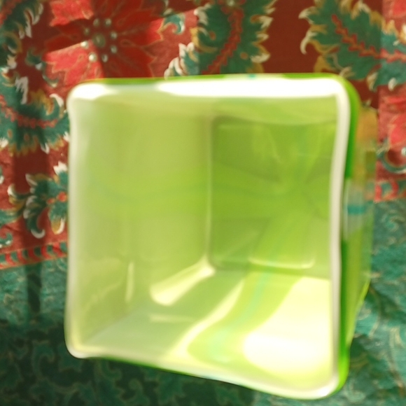 Vintage hand-blown green & blue & white vase, 7" x 4.5" - Picture 3 of 4